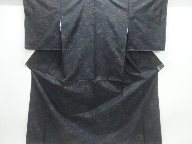 JAPANESE KIMONO / ENSEMBLE KIMONO / SILK / DORO OSHIMA TSUMUGI / WOVEN FLORAL PLANTS